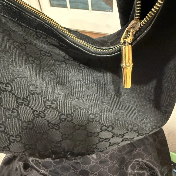 Gucci Black canvas hobo shoulder bag with Red and Green webbing - Picture 5 of 8